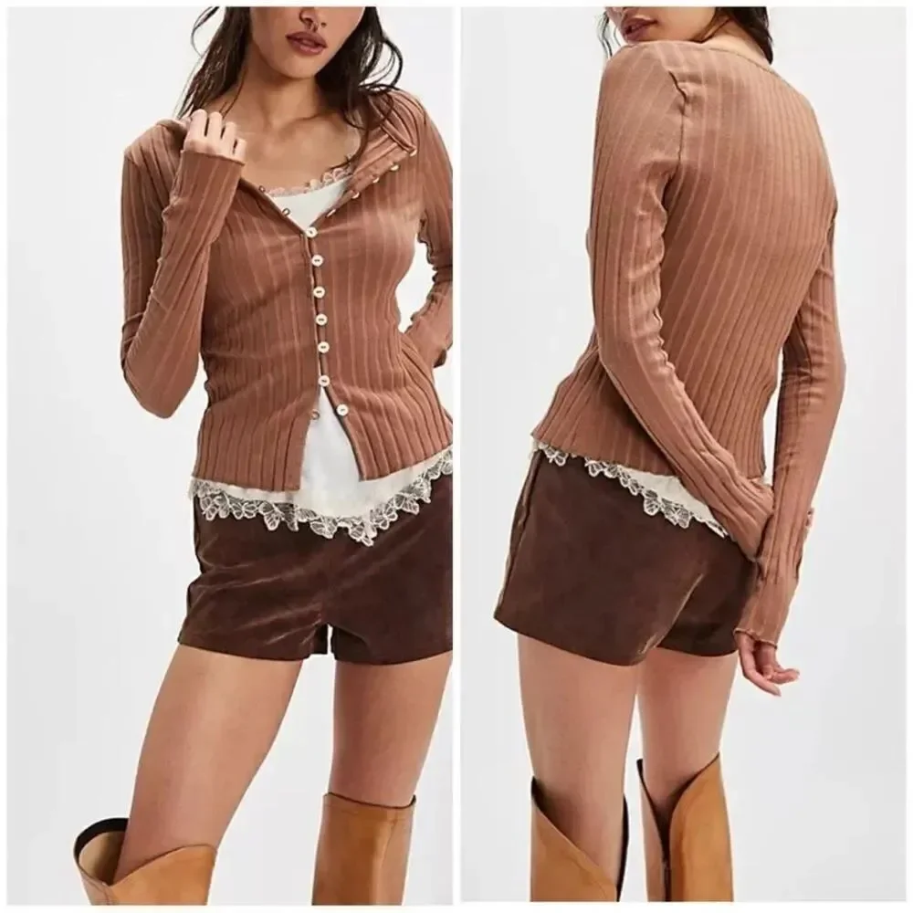 NWOT Free People Tilly Long-Sleeve button up Cardi - otter tan brown -, Medium
